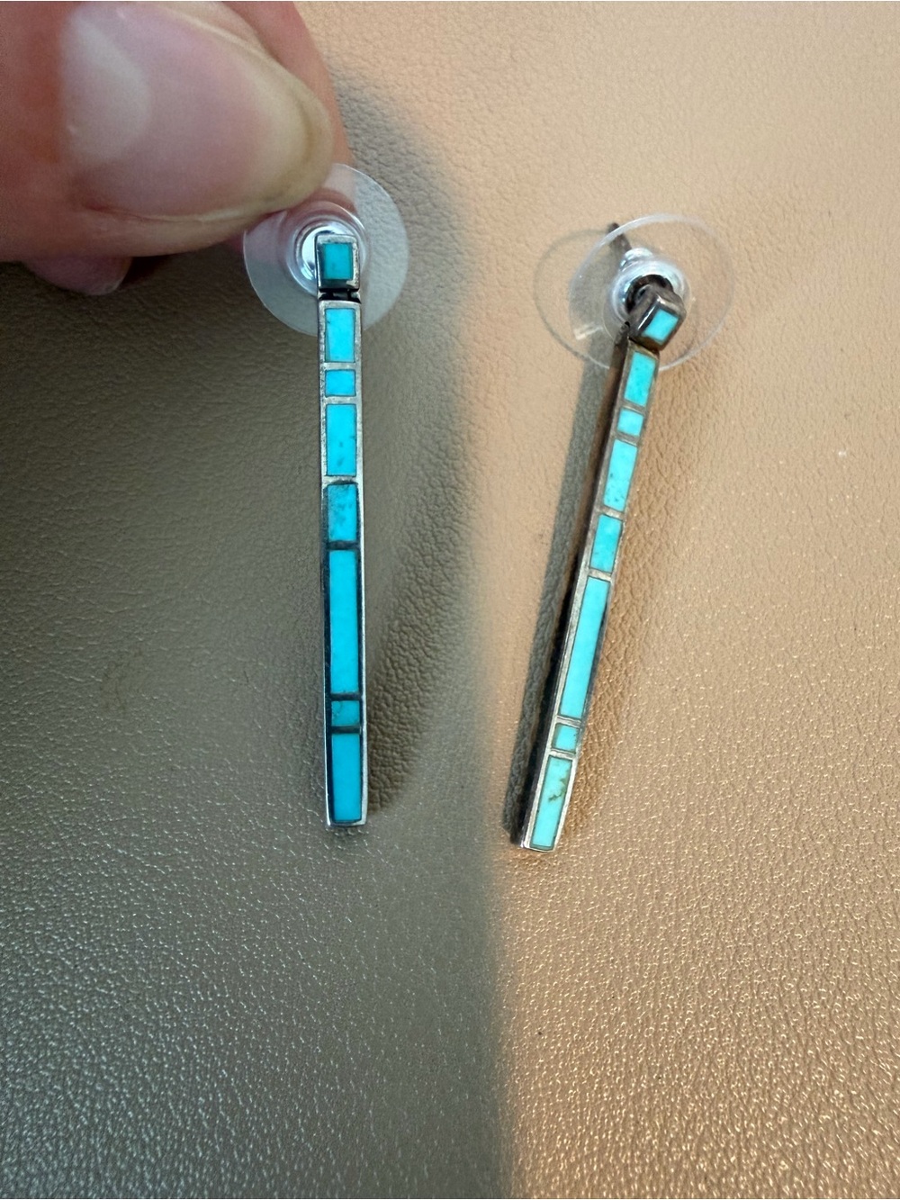 925 Turquoise Inlay Silver Bar Drop Earrings - Women Jewelry